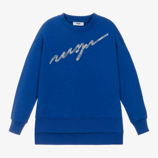 MSGM-Girls Blue Diamanté Cotton Dress | Childrensalon Outlet