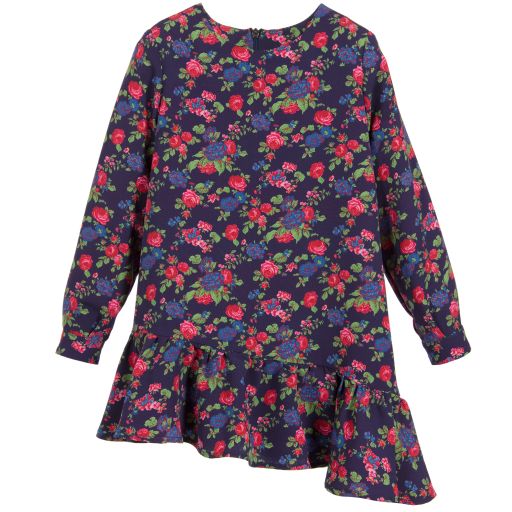 MSGM-فستان كريب لون كحلي بطبعة ورود | Childrensalon Outlet