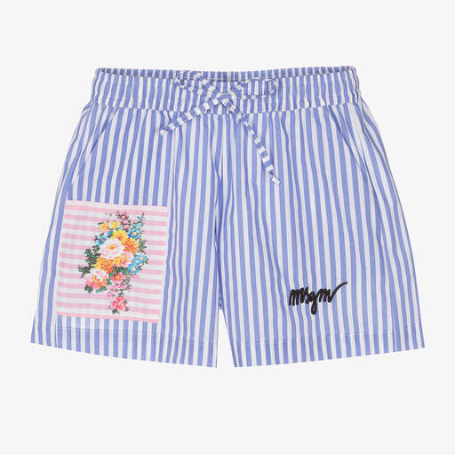 MSGM-Girls Blue Striped Shorts | Childrensalon Outlet