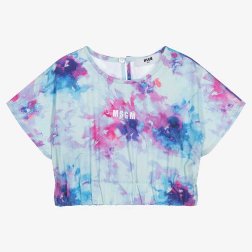 MSGM-Girls Blue Tie-Dye T-Shirt | Childrensalon Outlet