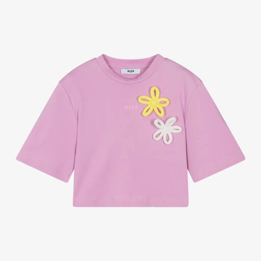 MSGM-Футболка из хлопка с цветочным узором для девочек в нежно-розовом цвете | Childrensalon Outlet