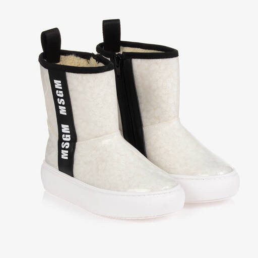 MSGM-Girls Clear & Ivory Logo Boots | Childrensalon Outlet