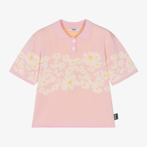 MSGM-Girls Cotton Pink Flower Polo | Childrensalon Outlet