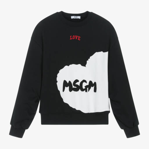 MSGM-سويتشيرت قطن طبعة قلب لون أسود للبنات | Childrensalon Outlet