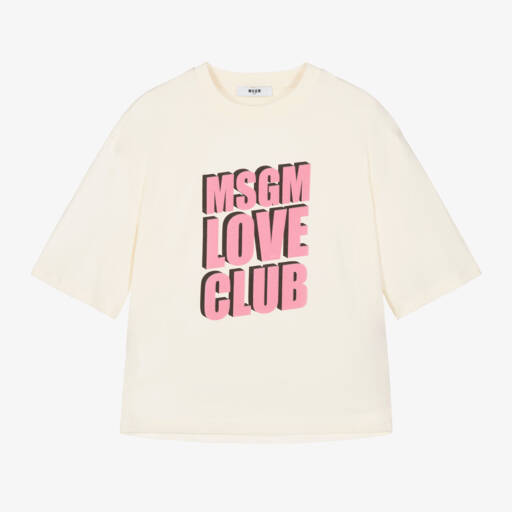 MSGM-Girls Cream Cotton Tee | Childrensalon Outlet