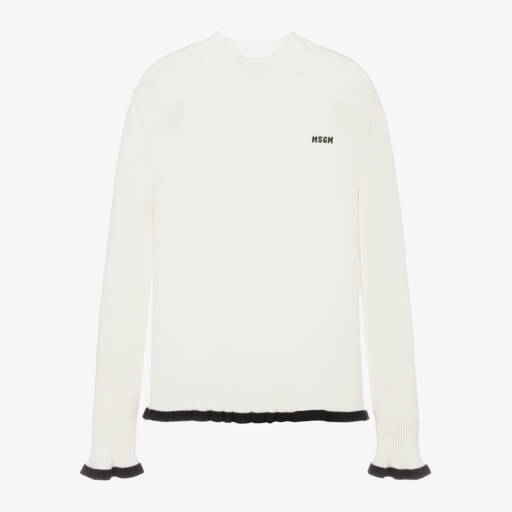 MSGM-Girls Cream Ribbed Rollneck Jumper | Childrensalon Outlet