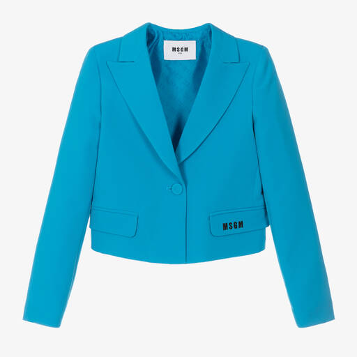 MSGM-Girls Cropped Blue Crêpe Blazer | Childrensalon Outlet