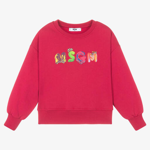 MSGM-Girls Deep Pink Cotton Jewel Sweatshirt | Childrensalon Outlet