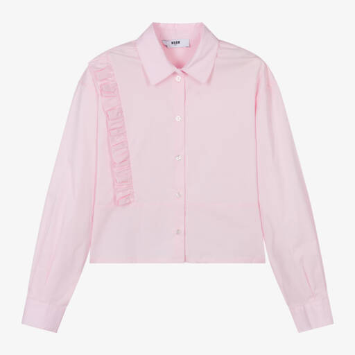 MSGM-Girls Frilled Pink Cotton Top | Childrensalon Outlet