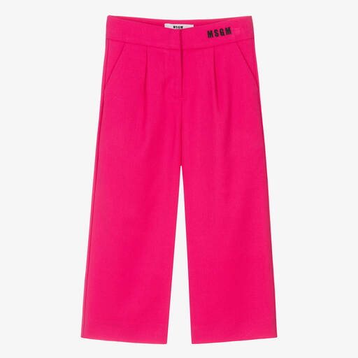 MSGM-Girls Fuchsia Pink Twill Wide Leg Trousers | Childrensalon Outlet