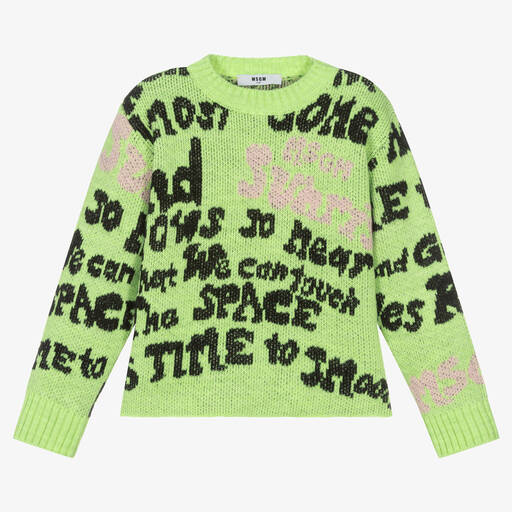MSGM-Girls Green Logo Knit Sweater | Childrensalon Outlet
