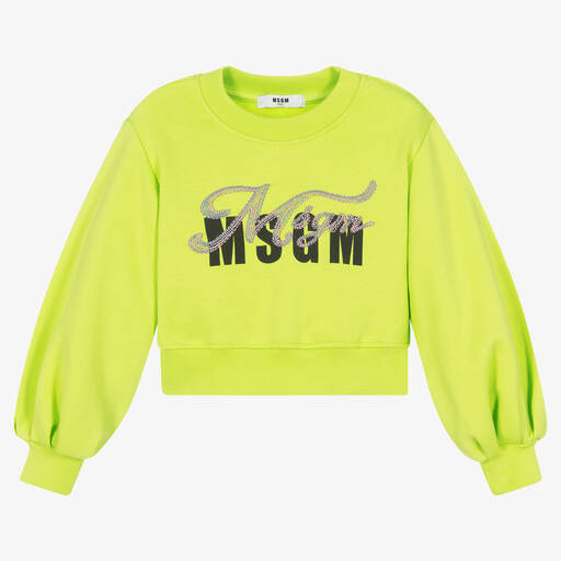 MSGM-Girls Green Logo Sweatshirt | Childrensalon Outlet