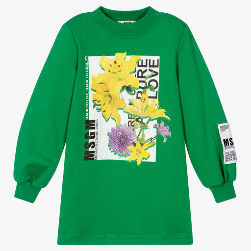 MSGM-فستان سويتشيرت قطن لون أخضر | Childrensalon Outlet