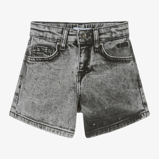 MSGM-Girls Grey Stone Wash Denim Shorts | Childrensalon Outlet