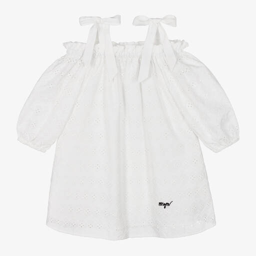 MSGM-Girls Ivory Cotton Broderie Anglaise Dress | Childrensalon Outlet