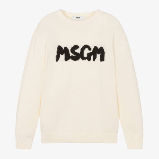 MSGM-Girls Ivory Cotton Knit Pullover | Childrensalon Outlet