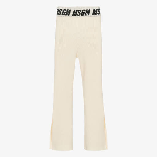 MSGM-Girls Ivory Ribbed Knit Trousers | Childrensalon Outlet