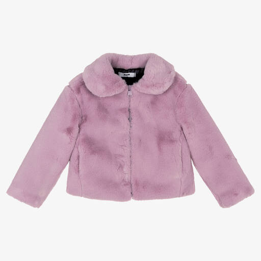 MSGM-Girls Lilac Faux Fur Jacket | Childrensalon Outlet