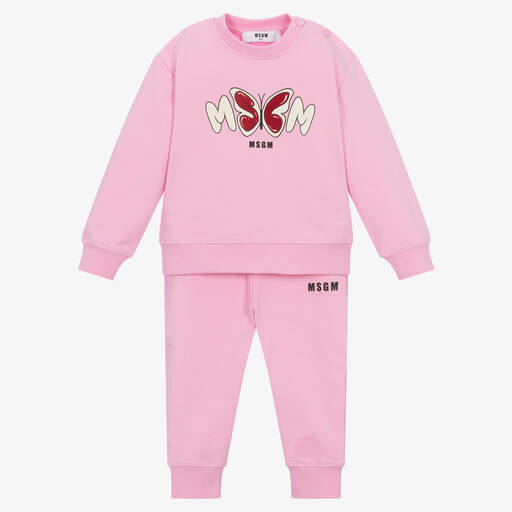 MSGM-Розовый спортивный костюм из хлопка с бабочкой | Childrensalon Outlet