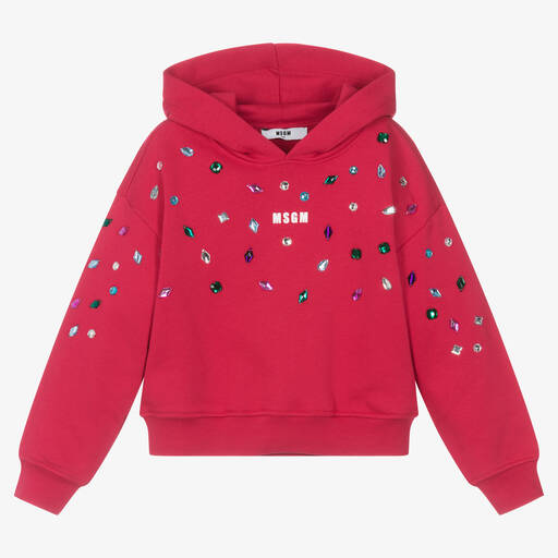 MSGM-Girls Pink Cotton Jewelled Hoodie | Childrensalon Outlet