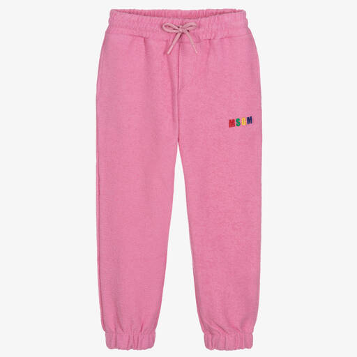 MSGM-Girls Pink Cotton Terry Logo Joggers | Childrensalon Outlet