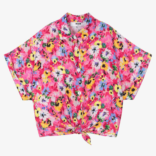 MSGM-بلوز كروب فيسكوز لون زهري بطبعة ورود للبنات | Childrensalon Outlet
