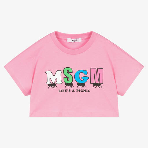 MSGM-Girls Pink Cropped Logo T-Shirt | Childrensalon Outlet