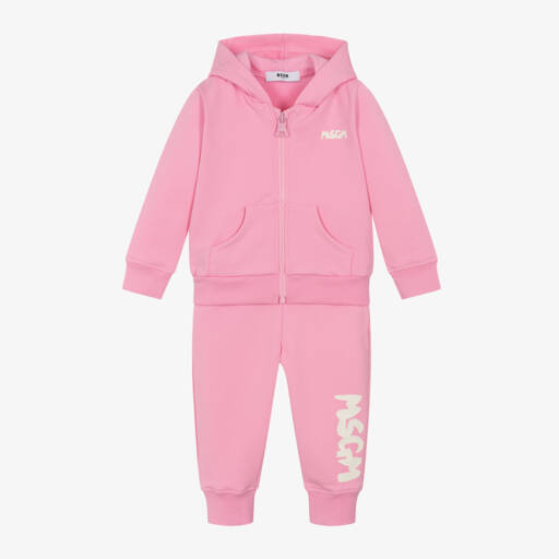 MSGM-Girls Pink Hooded Cotton Set | Childrensalon Outlet