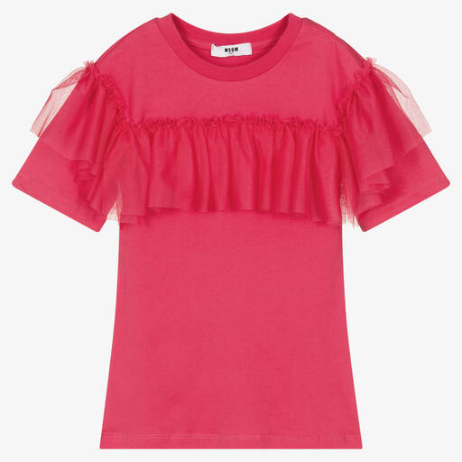 MSGM-Girls Pink Ruffle Cotton Dress | Childrensalon Outlet