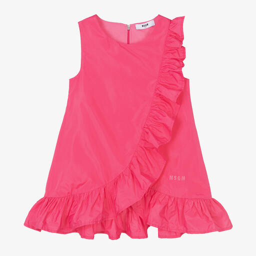 MSGM-Girls Pink Ruffle Taffeta Dress | Childrensalon Outlet