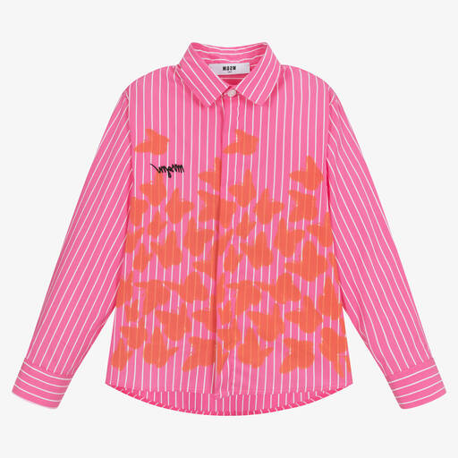 MSGM-Girls Pink Stripe Butterfly Shirt | Childrensalon Outlet