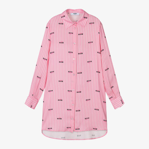 MSGM-فستان بتصميم قميص فيسكوز مقلم لون زهري | Childrensalon Outlet