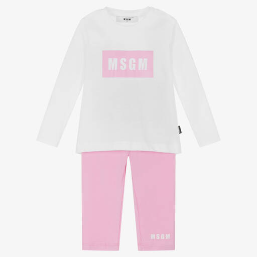 MSGM-Girls Pink & White Cotton Leggings Set | Childrensalon Outlet