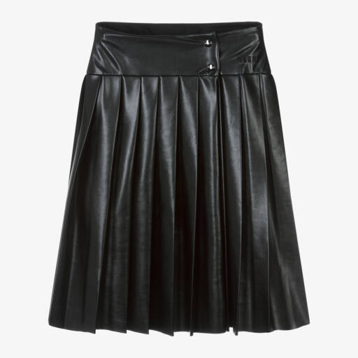MSGM-Girls Pleated Black Faux Leather Skirt | Childrensalon Outlet