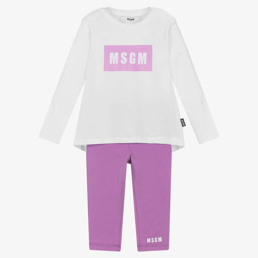 MSGM-Girls Purple & White Cotton Leggings Set | Childrensalon Outlet
