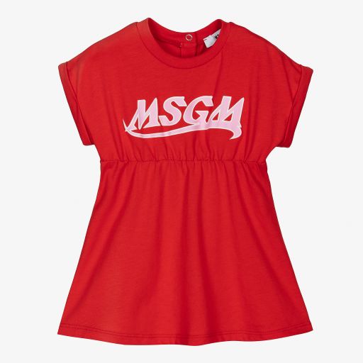 MSGM-فستان قطن لون أحمر | Childrensalon Outlet