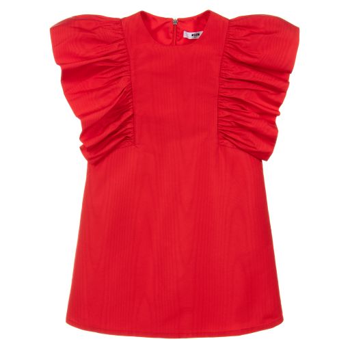 MSGM-فستان لون أحمر مزين بكشكش | Childrensalon Outlet