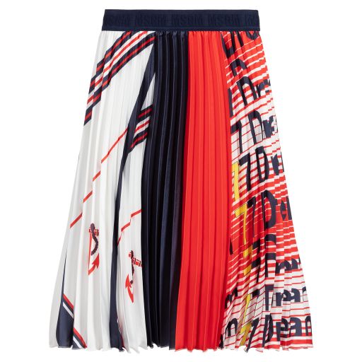 MSGM-Girls Red Pleated Logo Skirt | Childrensalon Outlet