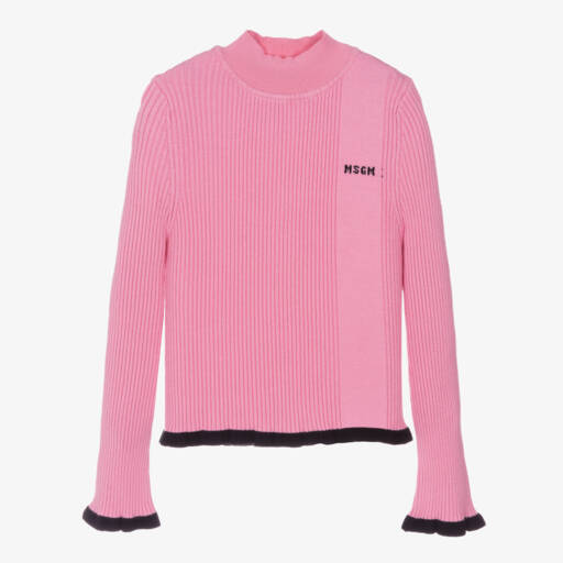 MSGM-Girls Ribbed Pink Rollneck Jumper | Childrensalon Outlet
