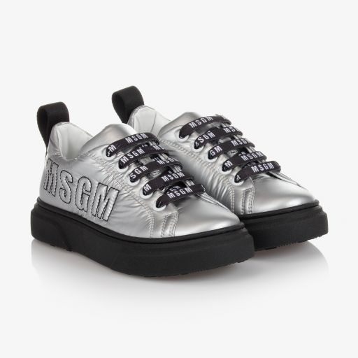 MSGM-Girls Silver Logo Trainers | Childrensalon Outlet