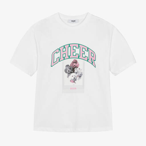 MSGM-Белая хлопковая футболка с собачками Varsity для девочек | Childrensalon Outlet