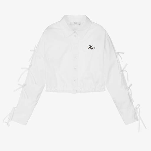 MSGM-قميص قطن بوبلين لون أبيض للبنات | Childrensalon Outlet