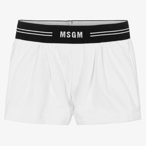 MSGM-Girls White Cotton Logo Shorts | Childrensalon Outlet