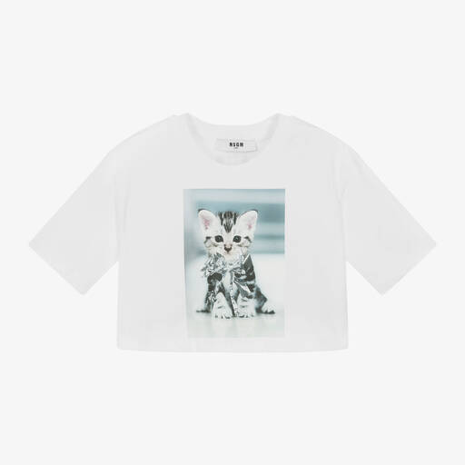 MSGM-Белая укороченная футболка из хлопка для девочек | Childrensalon Outlet