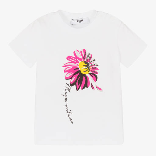MSGM-Girls White Daisy Print T-Shirt | Childrensalon Outlet
