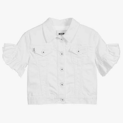 MSGM-Girls White Denim Jacket | Childrensalon Outlet