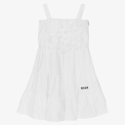 MSGM-Girls White Ruffle Cotton Dress | Childrensalon Outlet