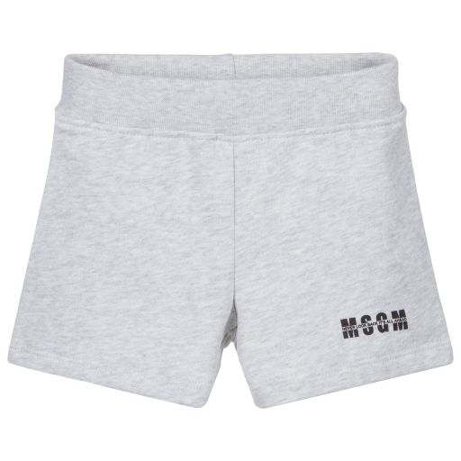 MSGM-Grey Cotton Logo Baby Shorts | Childrensalon Outlet