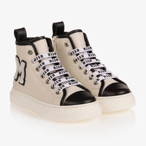 MSGM-Ivory & Black High-Top Trainers | Childrensalon Outlet
