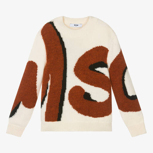 MSGM-Ivory & Brown Wool Sweater | Childrensalon Outlet